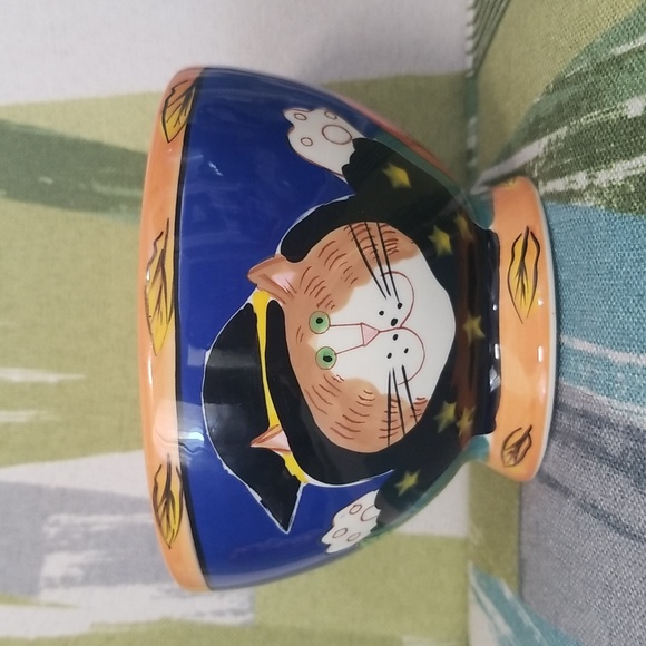 Catzilla Halloween Bowl Candace Reiter Wizard Cat Witchy Devil Hand Painted - Picture 5 of 13